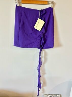 NWT PEPPER MAYO Purple Ruffle-Trim Babydoll Mini Skirt